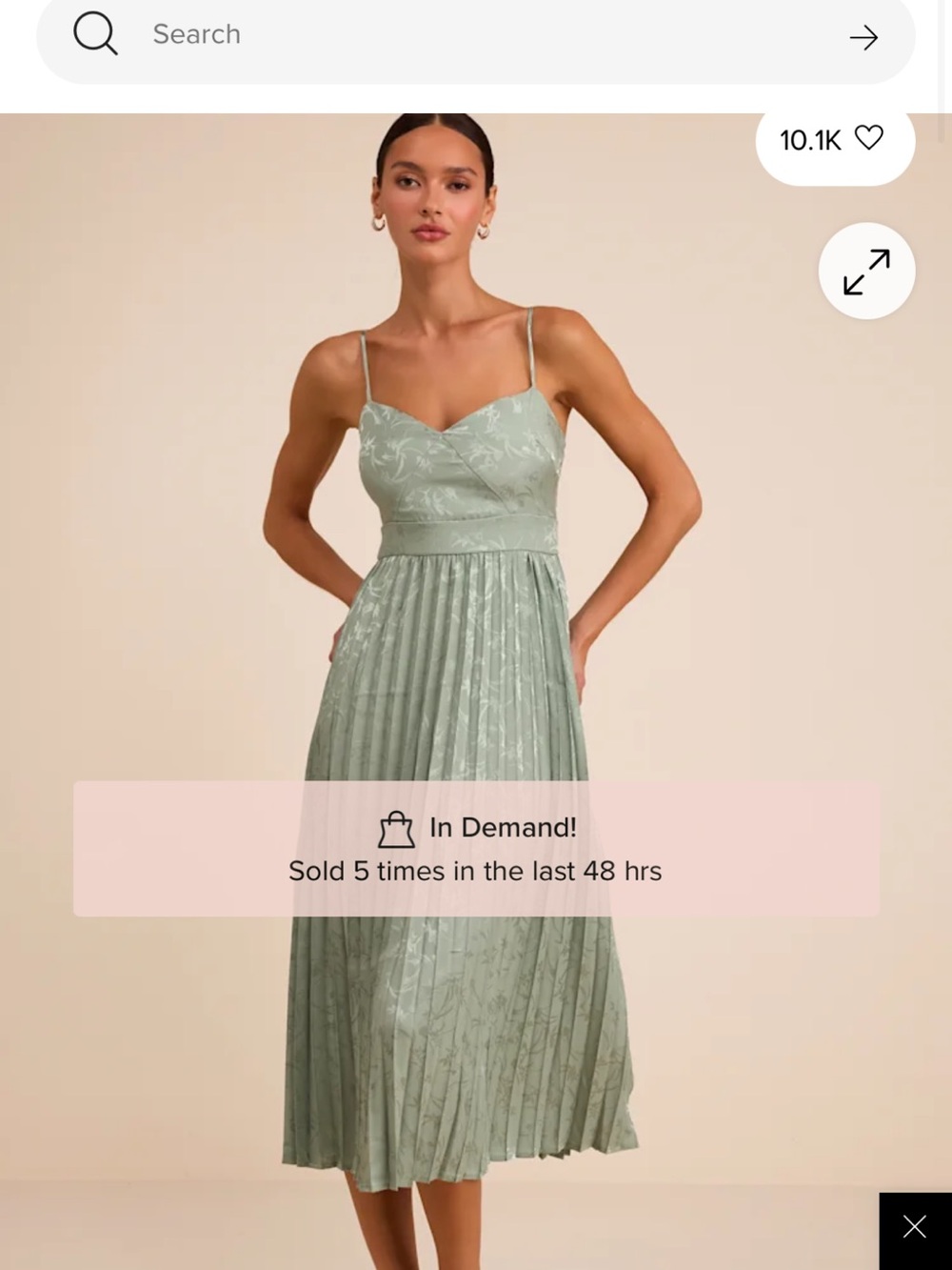 Lulu's Sage Green Pleated Midi Dress with Spaghetti Straps